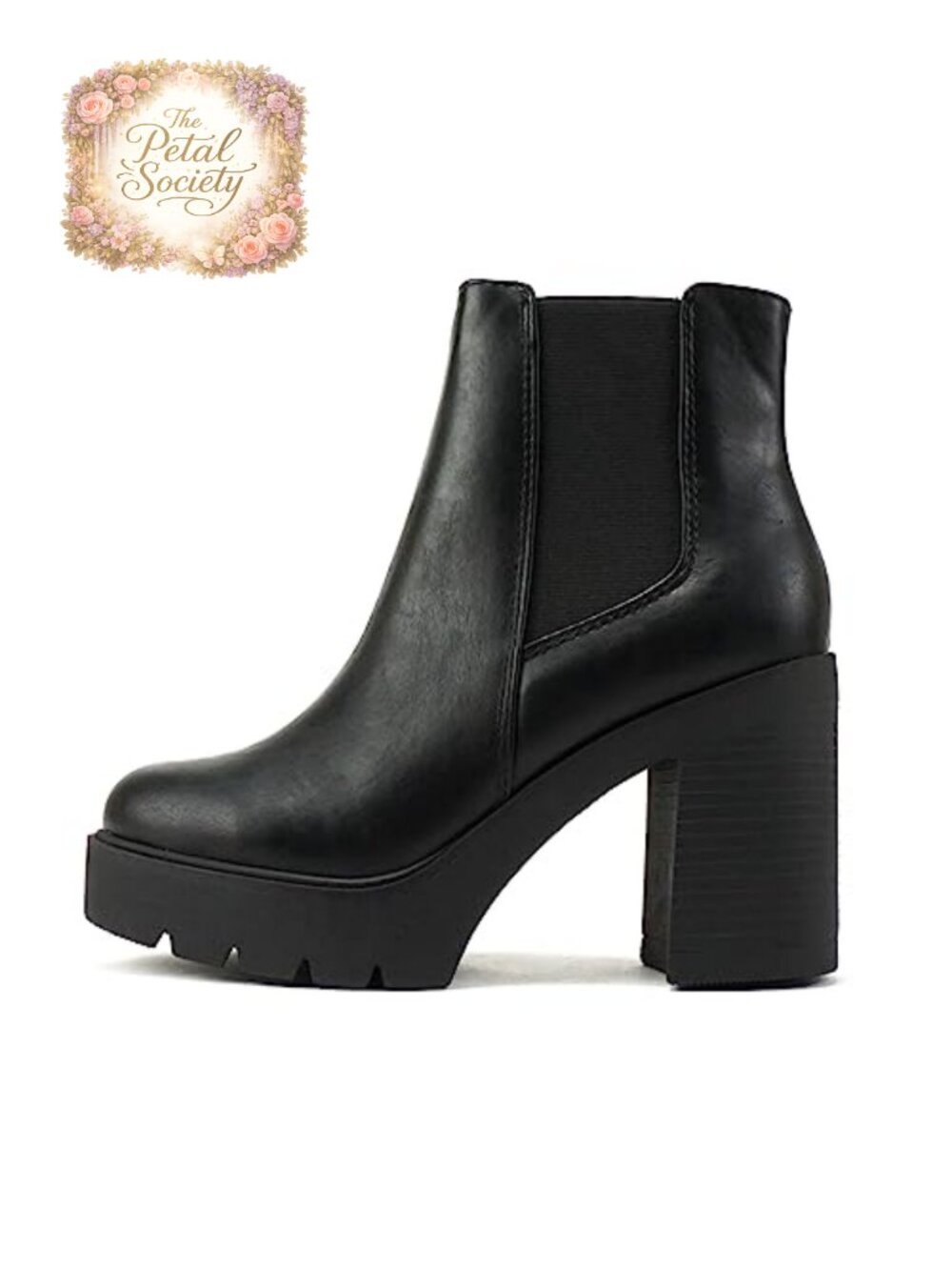 Women Lug Sole High Heel Chelsea Ankle Boot Double Elastic Gore